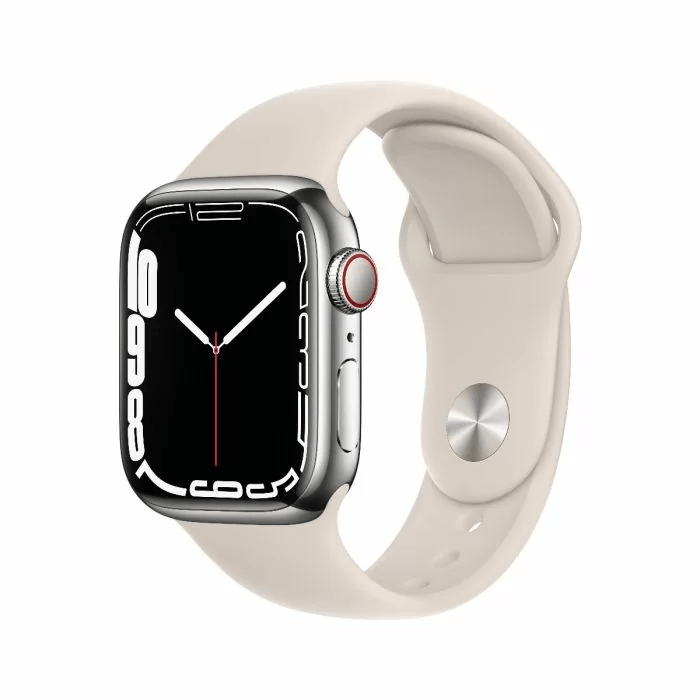 שעון אפל Apple Watch Series 7 41mm Silver Stainless Steel Case with Starlight Sport Band - Regular