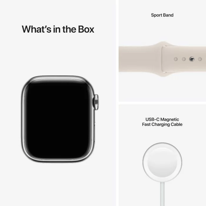 שעון אפל Apple Watch Series 7 41mm Silver Stainless Steel Case with Starlight Sport Band - Regular – תמונה 2